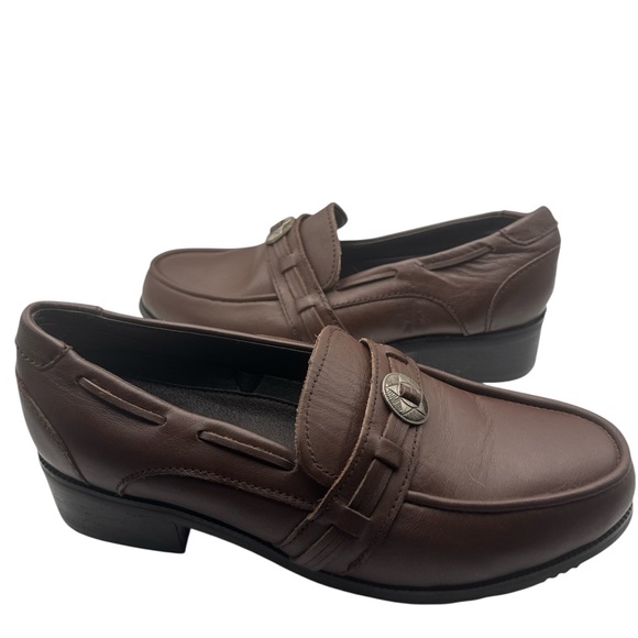 Roper Woman’s Size 7.5 Brown Leather Slip On Loafers Concho Star Buckle Western - Picture 2 of 9